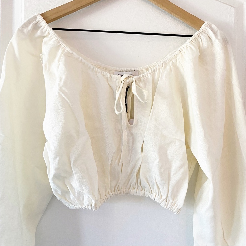 WeWoreWhat Ivory Linen Blend Cropped Blouse NWT - Picture 2 of 11